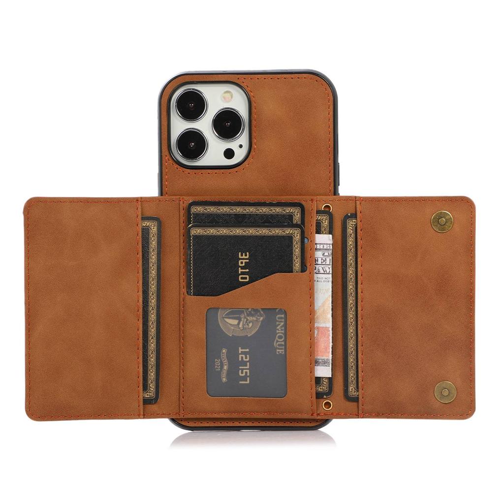 For iPhone 15 Pro Phone Case Tri-Fold Wallet Kickstand PU Leather+TPU Back Cover