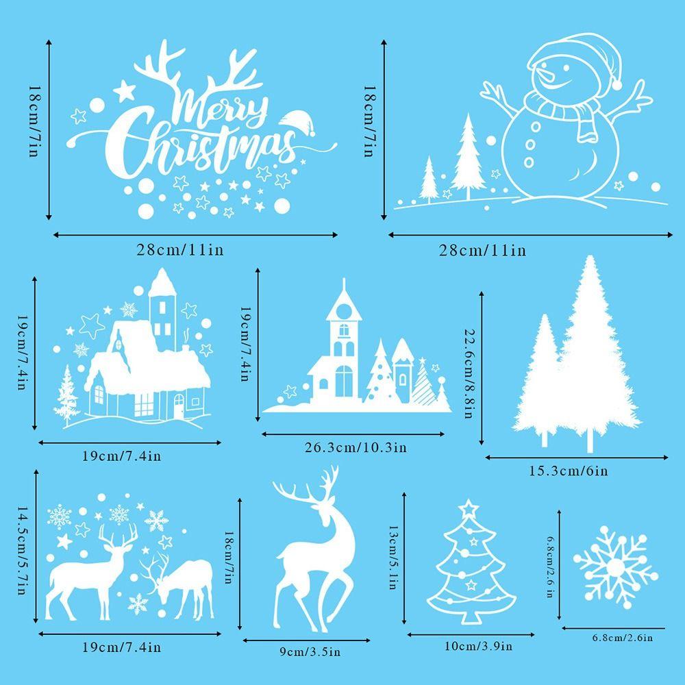 9PCS/Set Multicolor Merry Christmas Window Sticker Snowflake Santa Snowman DIY Accessories Cartoon Santa Glass Decals