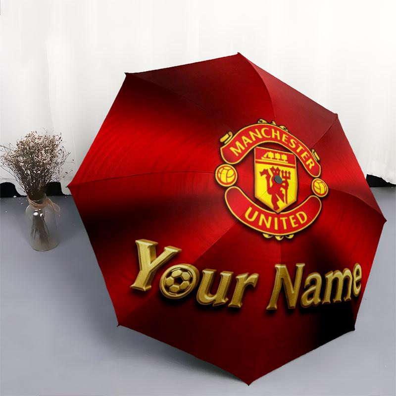 1 PC Automatic Folding Umbrella - Manchester United F Custom Name Pattern, Portable & Foldable Design with 8 Ribs, Christmas Birthday Gifts