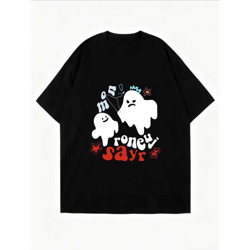 Weißes Oversized T-Shirt mit Ghost And Money Sayr Print für Freizeitkleidung