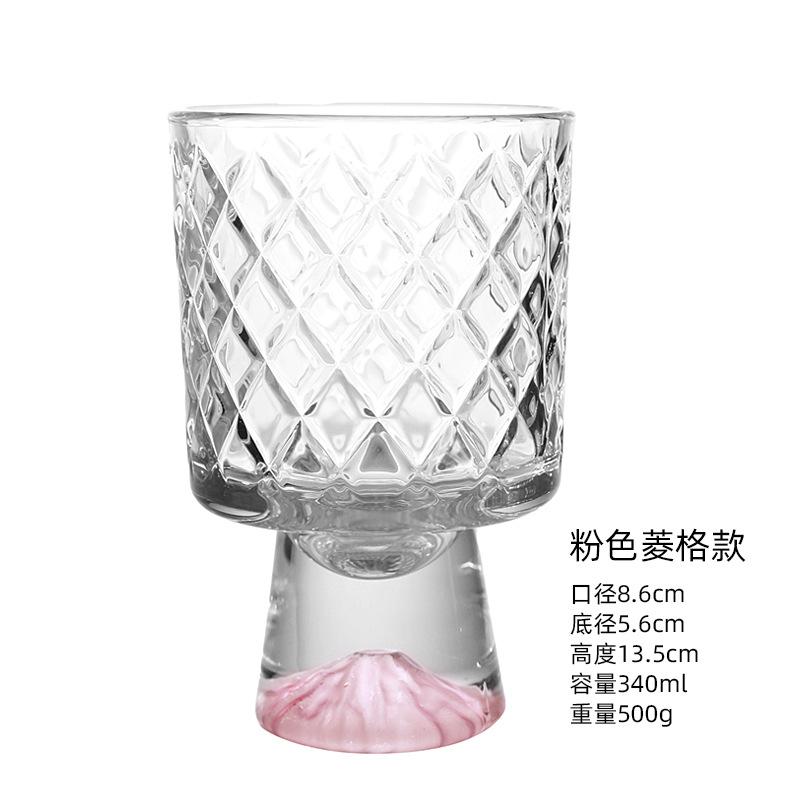 Pink Mountain Design Glass Tumbler High Foot Unique Cocktail Coffee Ice Cream Cup for Home Bar Party Gift