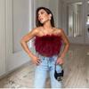 Sexy Feather Strapless Tank Tops Women Summer Party Club Sleevelss Fluffy Fashion Bustier Tops Female 2023
