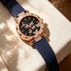 Ladies Butterfly Watch Artificial Leather Strap Quartz Watch Rhinestone Round Dial Fashionable Wristwatch for Women Party Office Date