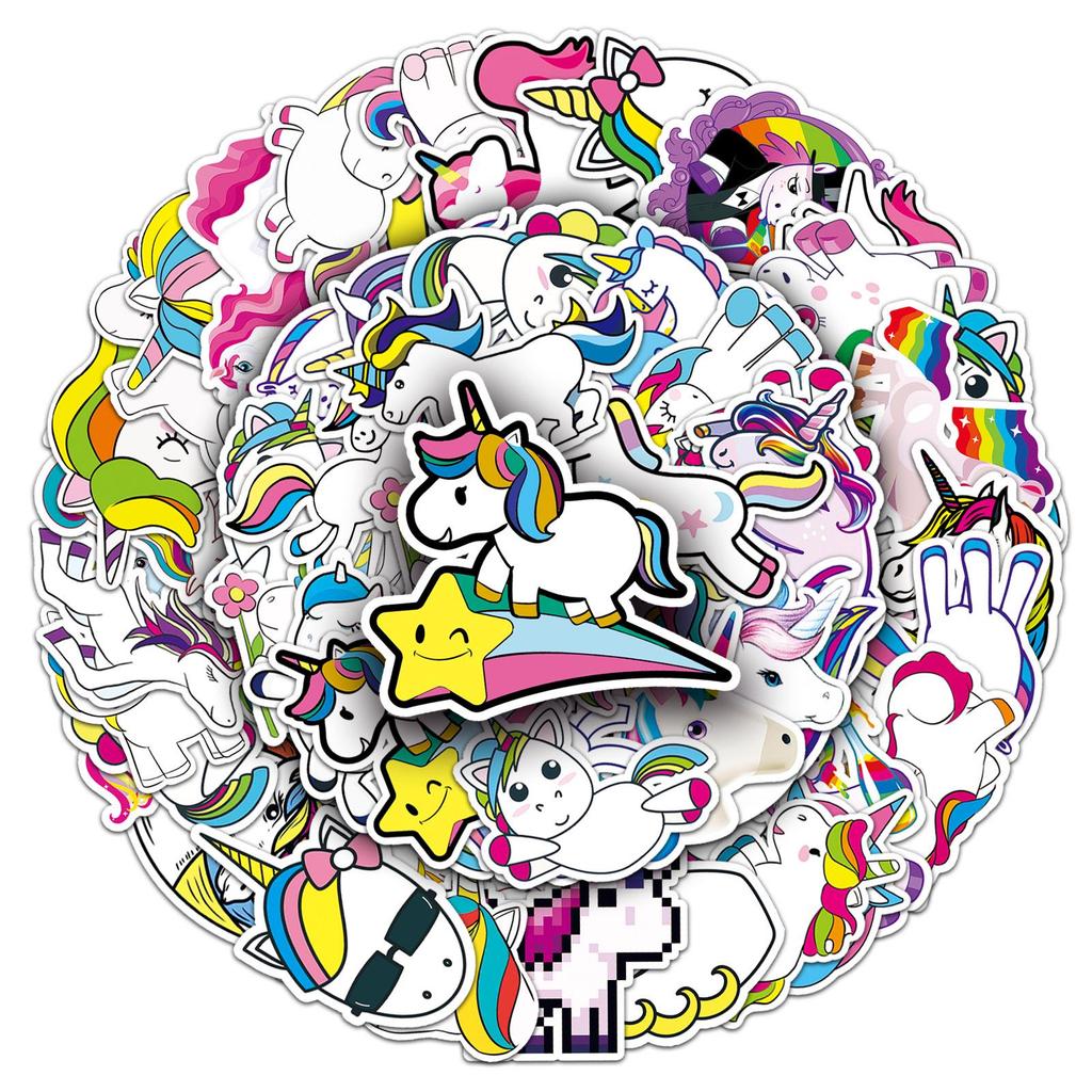 51 Rainbow Horse Graffiti Stickers: Cartoon, Waterproof, DIY Decoration for Kids' Water Bottles & Luggage.
