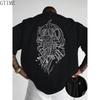 European Size Creative Front And Back Printed Round Neck T-Shirt, Trendy And Fashionable Short Sleeves for Summer, Casual Everyday Style Top