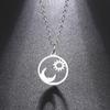 Retro Sun Moon Pendnat Necklace Earrings with Crystl Fashion Necklace for Women and Men-Gold Set