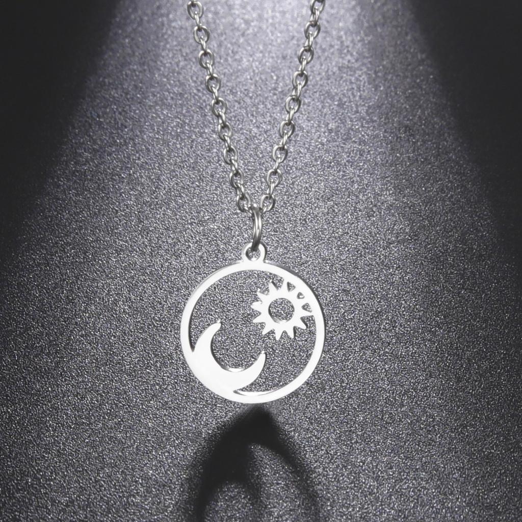 Retro Sun Moon Pendnat Necklace Earrings with Crystl Fashion Necklace for Women and Men-Gold Set