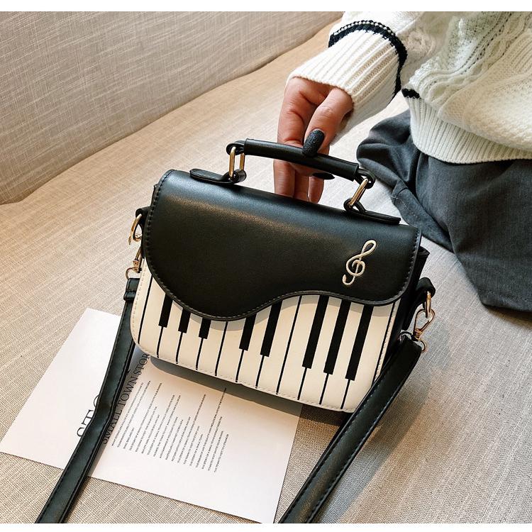 Modny kontrast kolorów haft mała kwadratowa torba dziewczyna słodka osobowość nuty fortepianowe mała torebka listonoszka torebka damska