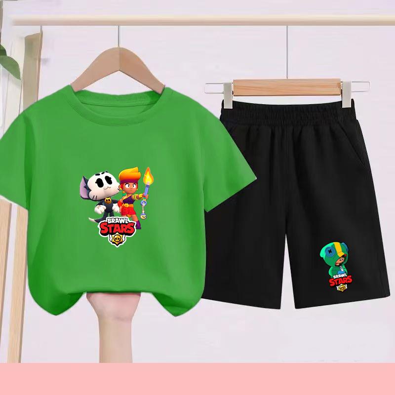 Children's Set - Disney Print Summer Boys' and Girls' Sports T-Shirts, Casual Short-Sleeved Shorts Set, 2-piece, for Ages 2-13