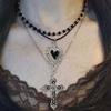 Zestaw 3 szt. Amulet Goth Czerwona Glazura Kapiąca Pusta Krzyż w Kształcie Serca Wielowarstwowy Składany Naszyjnik do Noszenia dla Kobiet Zestawy Biżuterii
