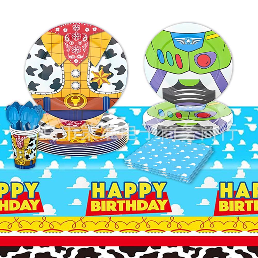 Toy Story Geburtstagsparty Geschirrset: Einwegbecher, Teller, Tischdecke & Dekorationen für Kinder