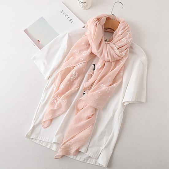 Leisure Flowers Printed Linen Long Shawl Travel Beach Anti-UV Scarf Stole Gift