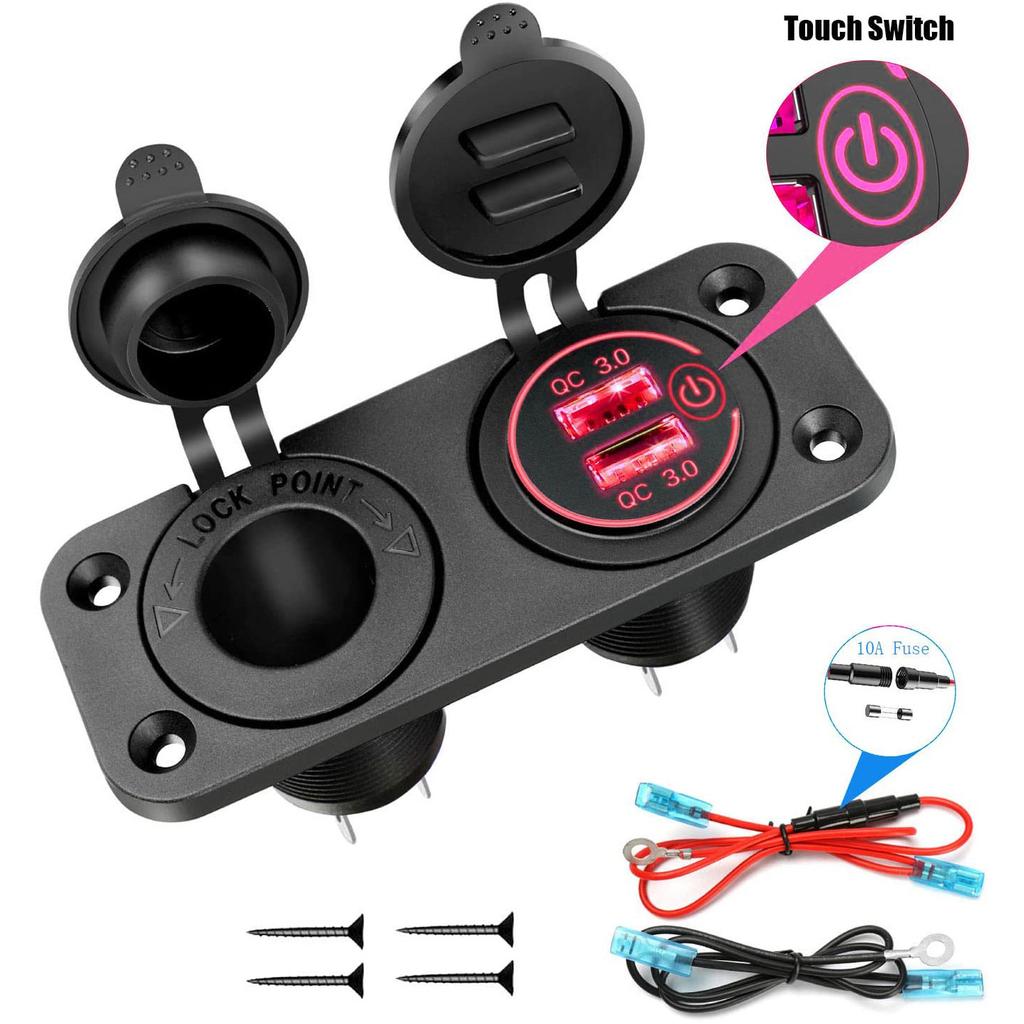 12V Marine Dual Quick Charge 3.0 USB Charger Outlet Splitter Waterproof Power Panel Adapter for Car Boat Motorcycle RV Truck ATV