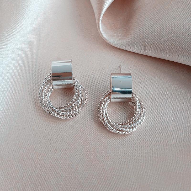 New Sweet and Simple Temperament Women Earrings Hollow Circle Multi-layer Winding Stainless Steel Earrings Charm Jewelry
