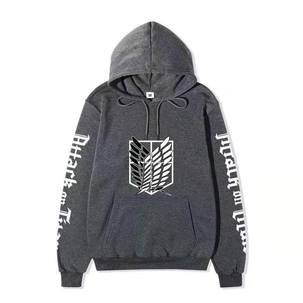 Attack on Titan Freedom Wings Hoodie Unisex Fleece Sweatshirt Survey Corps Logo Gothic Vertical Text Both Sleeves Autumn Winter Pullover