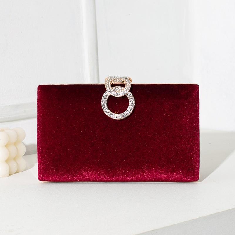 Elegant Solid Velvet Evening Clutch Rhinestone Decor Chain Handbag Luxury Formal Women Purse For Party Banquet
