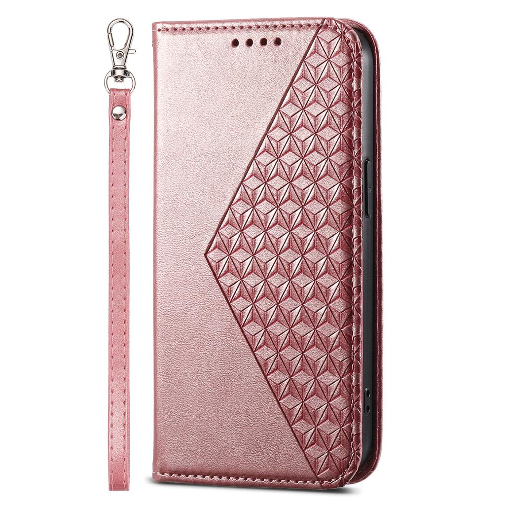For Google Pixel 8a Case Imprinted Rhombus Pattern PU Leather Phone Cover with Handy Strap