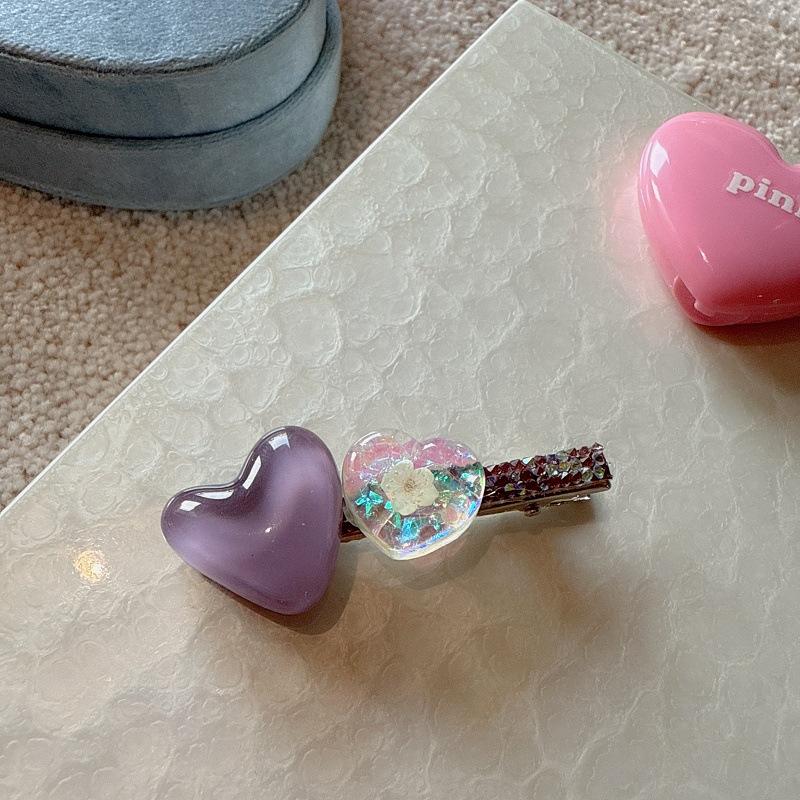 Cute Hair Clips for Fringe, Sweet Heart-Shaped Duckbill Clips for Girls' Side Parting