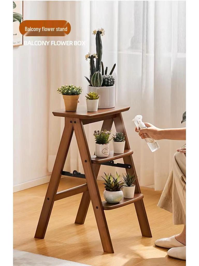 Multifunctional Folding Step Stool: Two-Step Ladder & Storage Rack for Kitchen & Bar