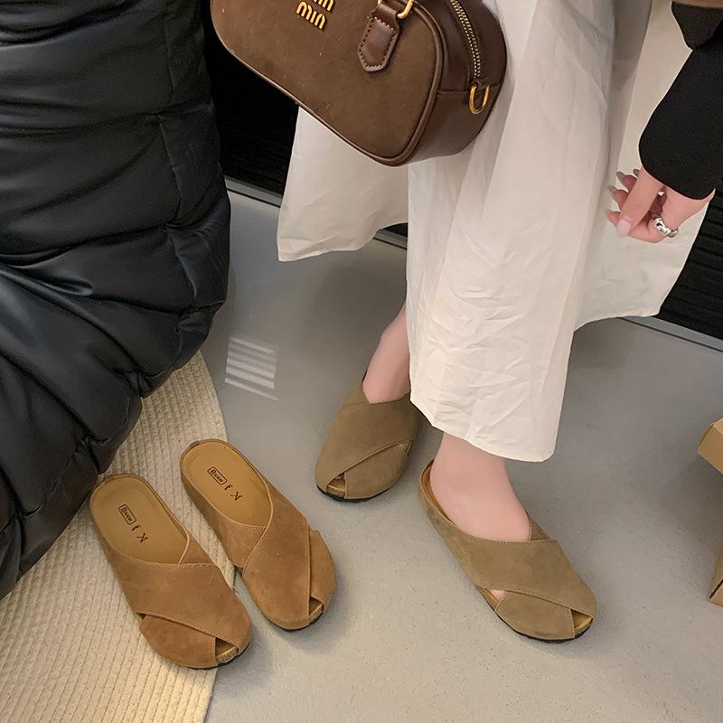 Lazy half-pack slippers fish mouth shoes women's spring outer wear flat shoes soft soles 2025 new one-pedal muller shoes