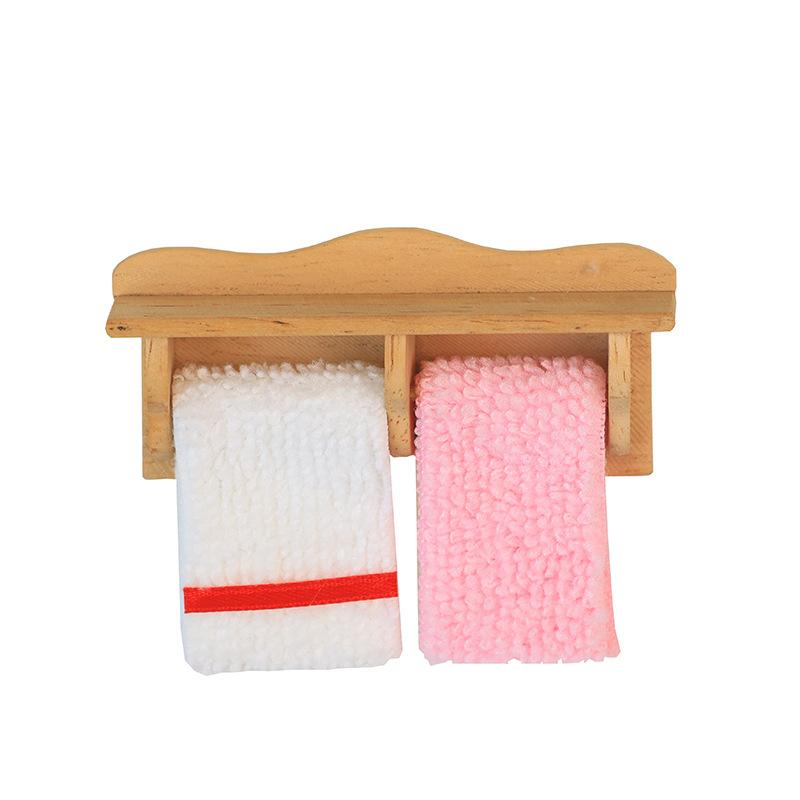 1 Set 1/12 Mini Wooden Towel Rack Cosmetics Shelf Dollhouse Bathroom Furniture Model Scene Decor Doll Accessories