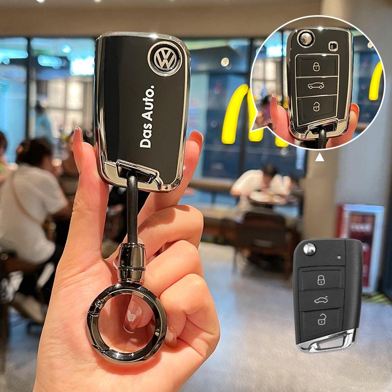 TPU Key Fob Cover with Keychain Lanyard For VW Volkswagen Accessories Atlas Golf GTI Jetta Tiguan Car Key Case Full Protection Ze4