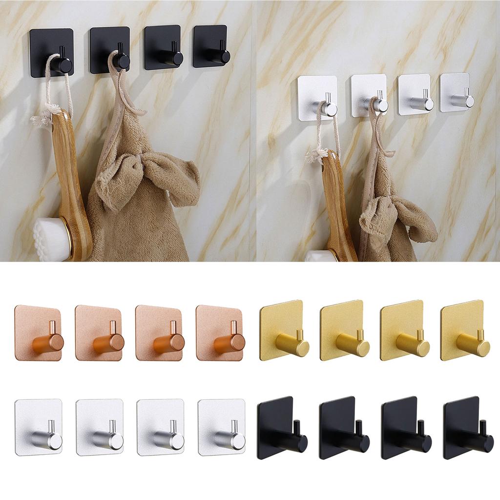 4Pcs Bathroom Towel Hook Multipurpose Sticky Wall Hooks Wall Mounted Coat Rack Robe Clothes Hook for Bath Kitchen