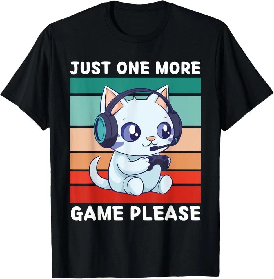 Vintage Kitten Cat Just One More Game Please Gaming Lover T-Shirt S