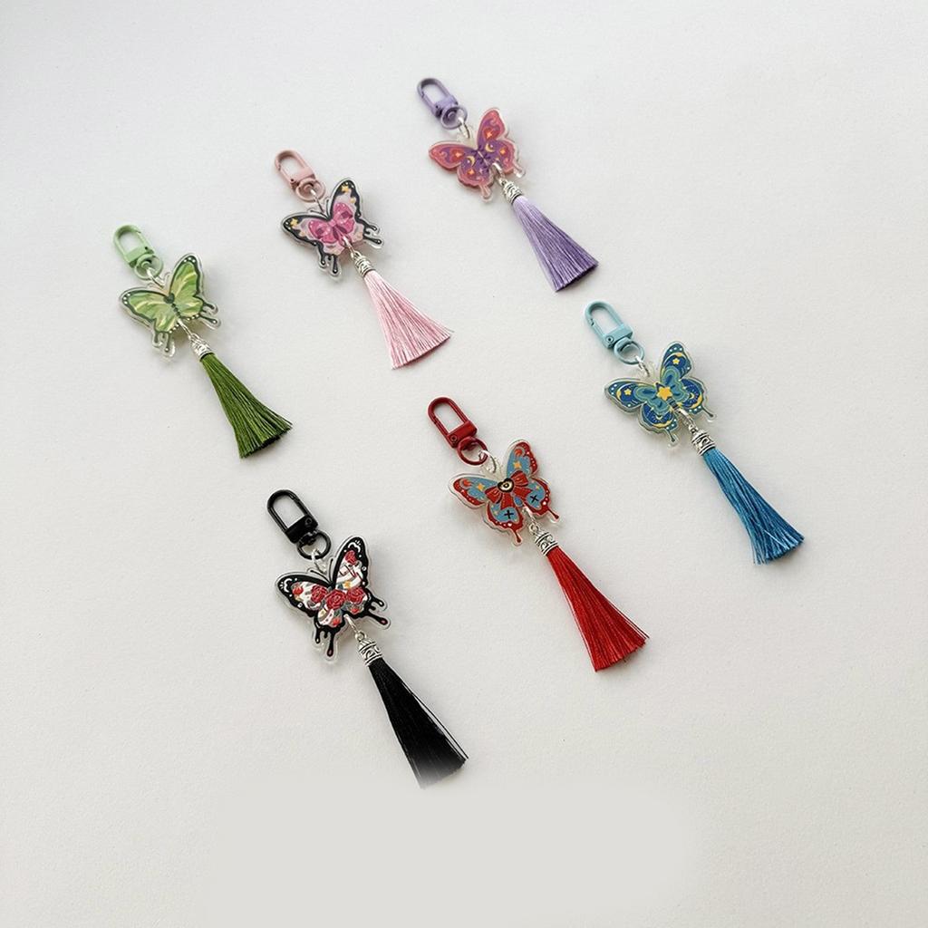 Chinese Style Butterfly Keychain Vintage Colorful Butterfly with Tassels Keyring Pendant Bag Charm Handbag Decoration