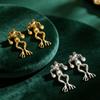 Cute Frog Design Stud Earrings 3D Split Frog Earrings Gold Tone Animal Theme Earrings for Women