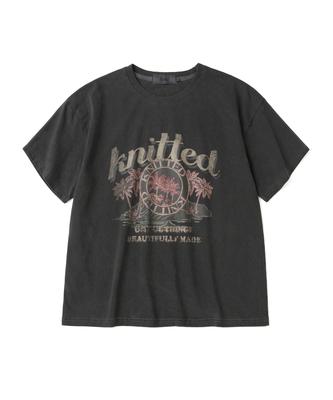 KNITTED (Unisex) Pigment Palm Tree Graphic T-Shirt Crop Charcoal
