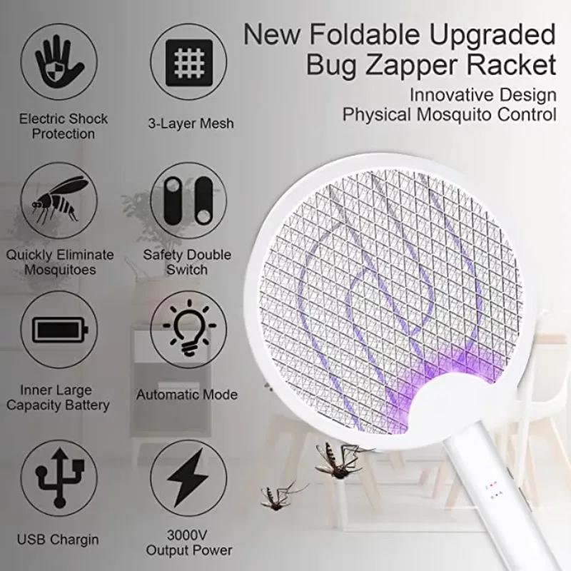 3500V Foldable Electric Mosquito Killer Swatter Racket Insect Killer with UV Light Bug Zapper USB Rechargeable Fly Trap Mosquito