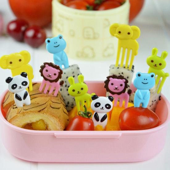 10 Pcs Kid Child Cartoon Animal Food Fruit Pick Fork Bento Lunch Box Decor Parts