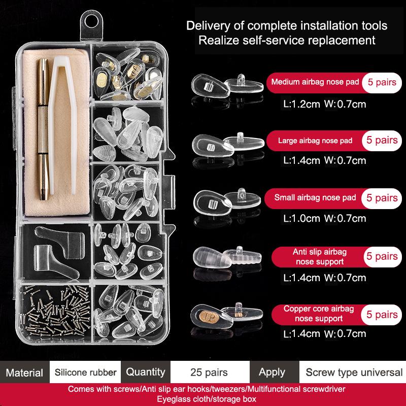 1Set Silicone Anti Slip Support Nose Pads Eyeglass Nose Pad With Micro Screws Screwdriver Ear Grip Glasses Accessories Kit