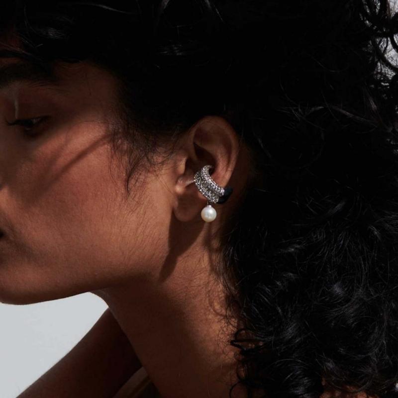 Silver-Plated Zircon Pearl Round Ear Cuff No Piercing Accessories Elegant Double Layer Stainless Steel Clip Earrings For Women