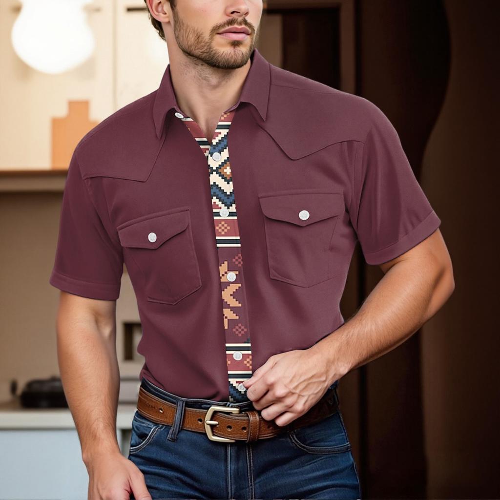 Men'S Fashionable Lapel And Shoulder Length Short Sleeved Casual Top