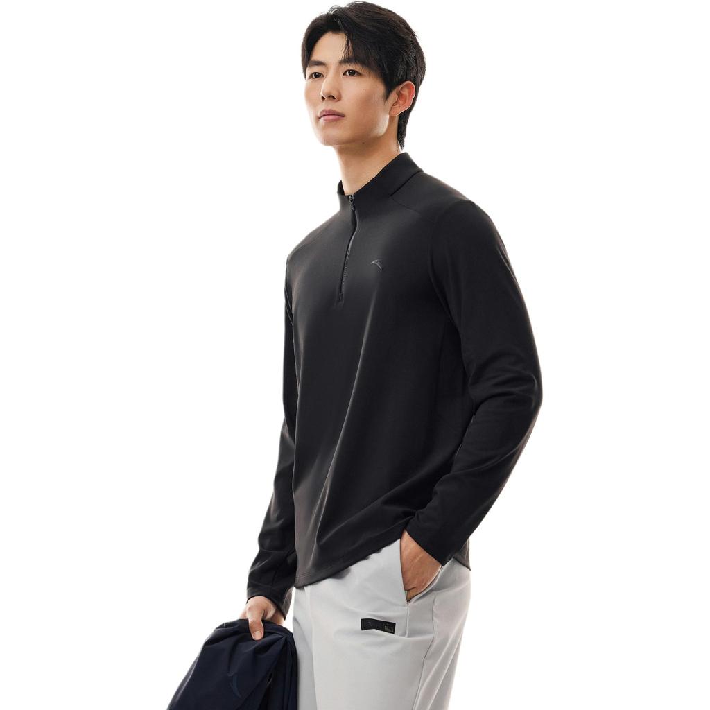 Anta Training Series Sports Elastic Business Casual Half High Neck Zip Long Sleeve Knit Top Men tops 152617403-4