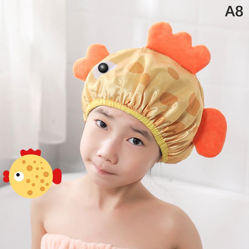 Kreslený Silný Vodotěsný Koupací Klobouk Dvouvrstvý Kryt na Vlasy do Sprchy Dětské Potřeby Koupací Čepice Koupací Čepice Klobouk Děti
