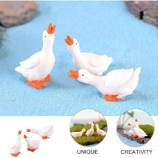 Amosfun 3 Set of White Goose Figurines Miniature Goose Figurines Animal Figures Decoration Toy House Courtyard Lawn Office Miniature Landscape