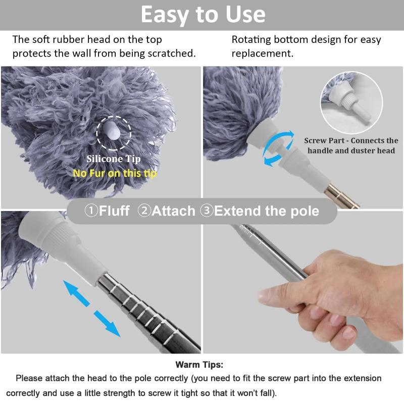 Telescoping Ceiling Duster with Washable Microfiber Head - Extendable 8ft Pole for High Dusting,Electrostatic Dust Removal
