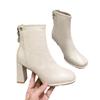 Short boots women's high heel thick heel 2024 new boots white French square head autumn and winter short boots fashion low tube thin boots
