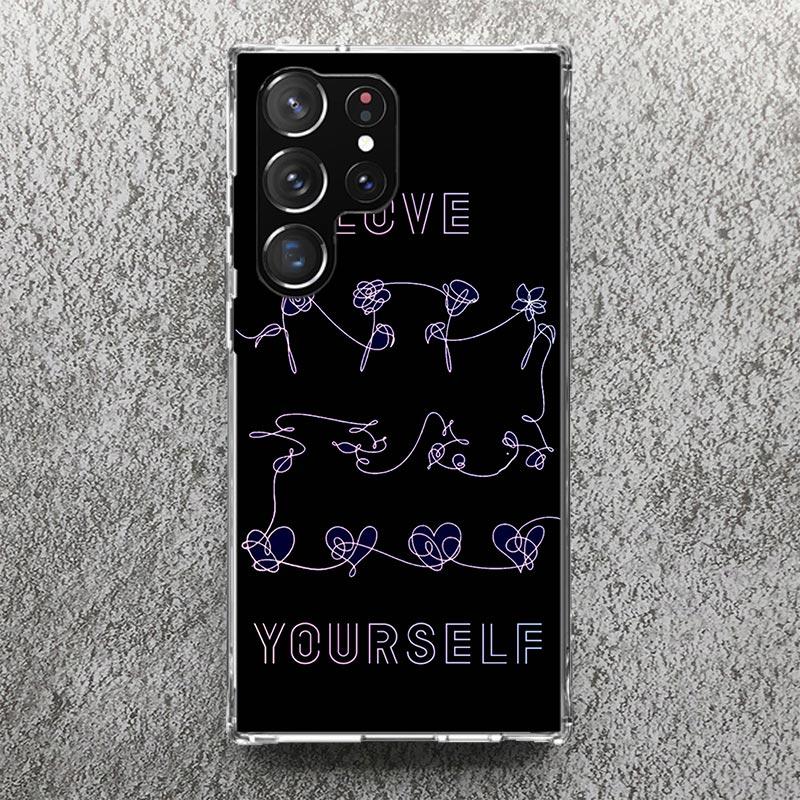 Love Yourself Flower Heart Line Kpop Phone Case For Samsung Galaxy S25 S24 S23 Ultra S22 Plus S21 S20 FE S10 + S25Ultra S24U Sof