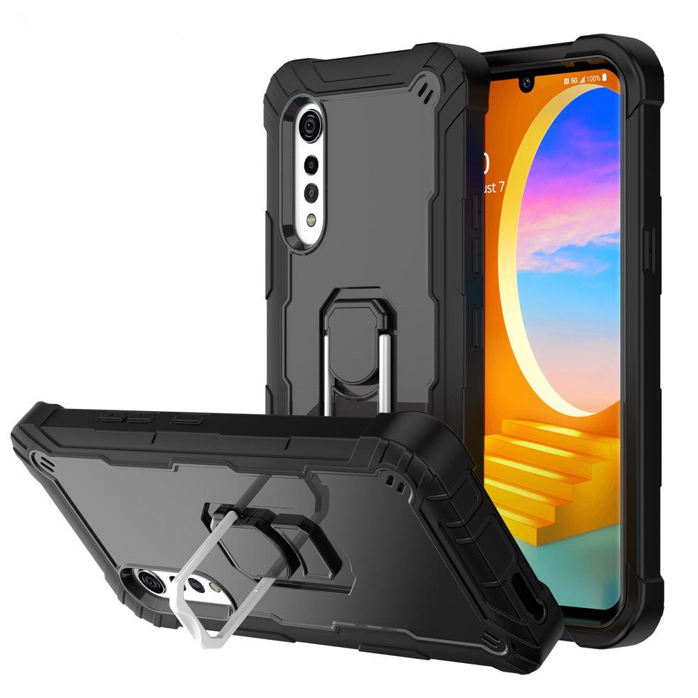 Armor Stoßfeste Hülle für LG Velvet 5G 360 Vollkörper Schwerlastschutz Ringhalter Ständer Hülle für LG Velvet Coque For LG Velvet schwarz