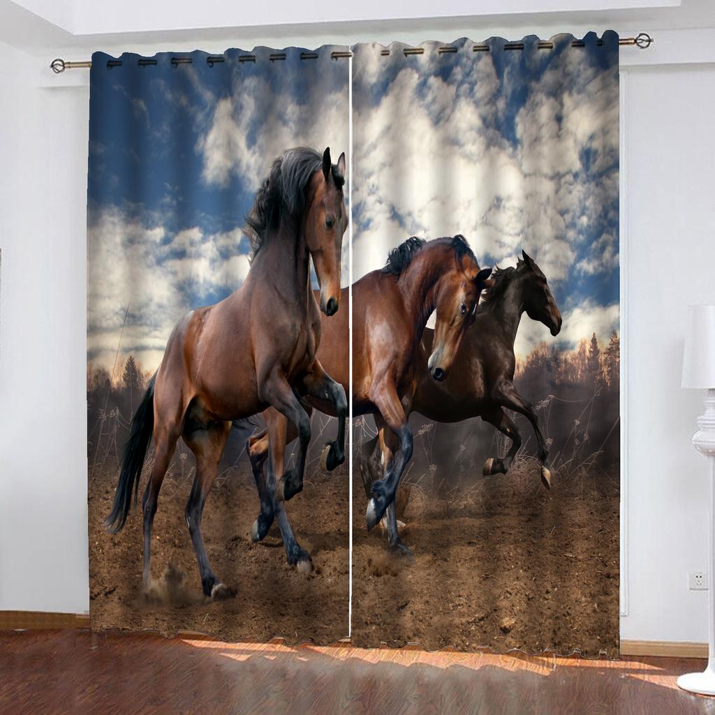 Horse Animal 100% Polyester Home Decor Living Room Bedroom Blackout Curtains Balcony Screen Cartoon Cute Perforated