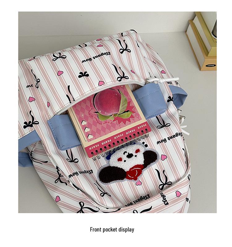 Cute Striped Puppy Bowknot Backpack for Students