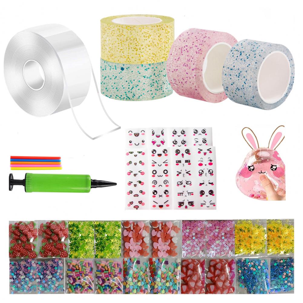 Nano Tape Bubble Set Kids Glitter Clay Nanometer Tape Bubble DIY Squeezing Blowing Bubble Decompression Toy Anxiety Relief Toy
