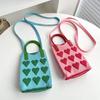 Korean Fashion Heart Knitted Mini Square Handbag For Women Small Mobile Phone Shoulder Bags Girls Cute Outdoor Crossbody Bags