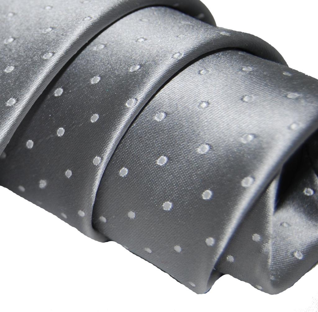 Formal Necktie, Made In Japan, Silk, Silver-toned, Polka Dot Pattern, Suitable for Weddings, Receptions, Formal Occasions, and Other Formal Events.