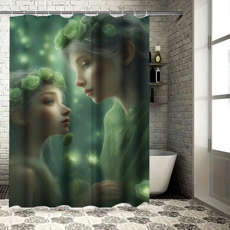 Mystical Green Fairy Shower Curtain - Waterproof, Mildew-Resistant, Machine Washable for Fantasy Bathroom Decor