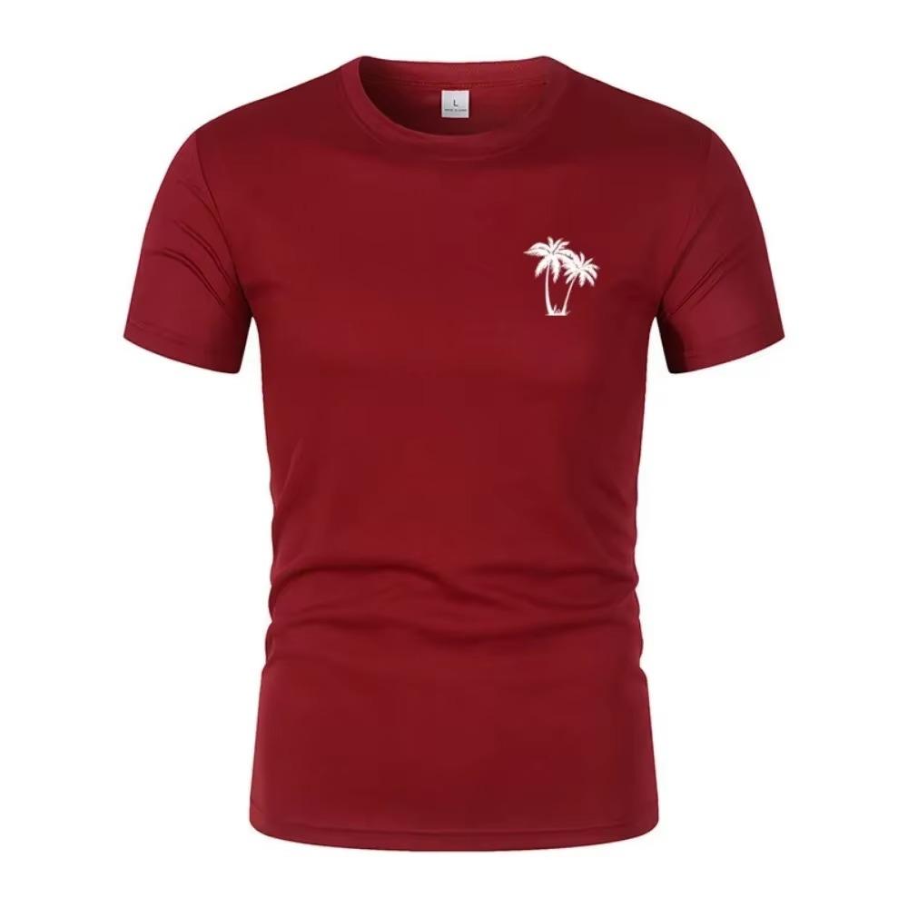 Men'S Summer Short-Sleeved T-Shirt Fashionable Coconut Print Short-Sleeved Casual Hawaiian Vacation Cool Loose Sports T-Shirt